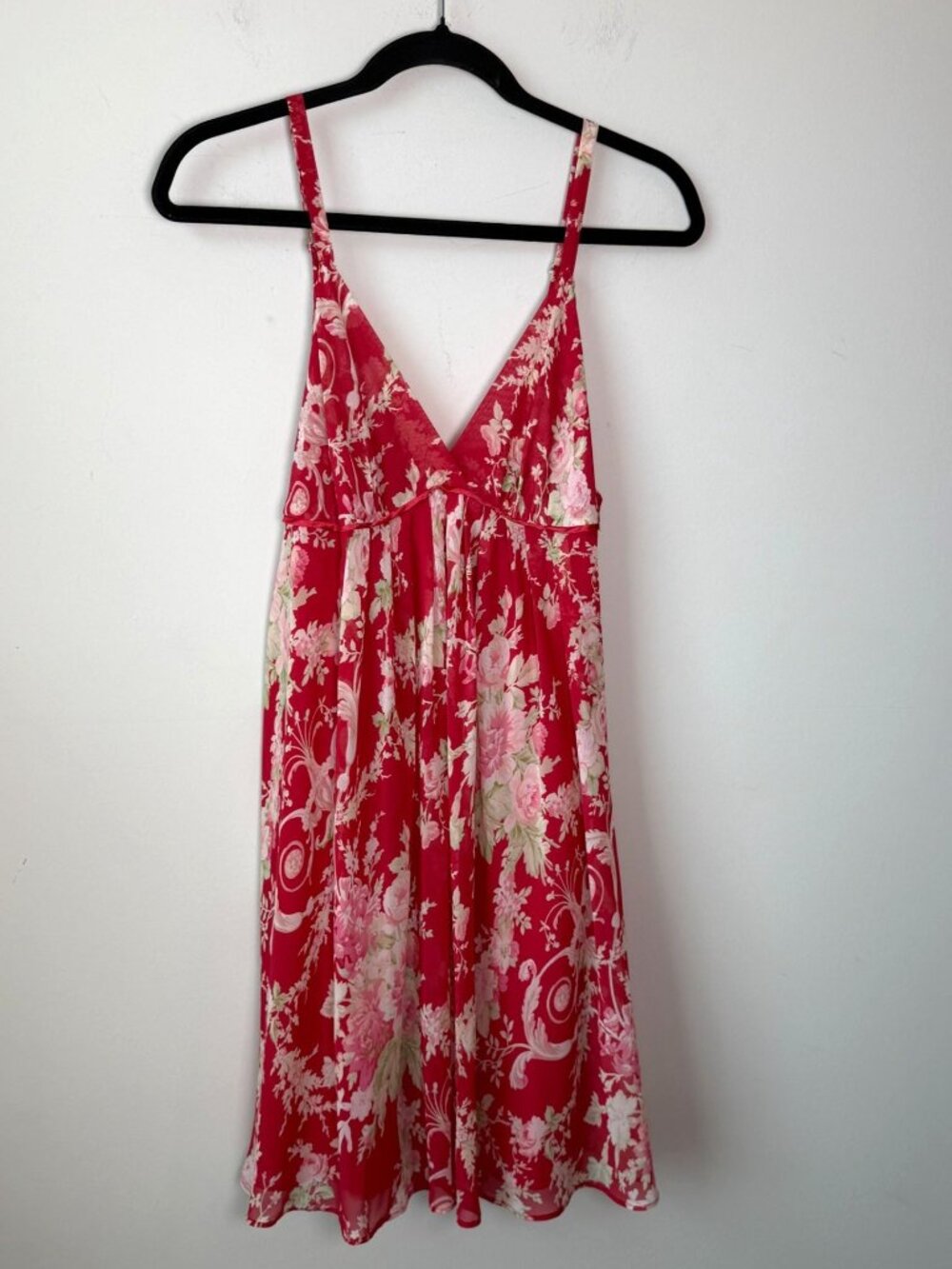 Oscar de la Renta Pink Label Chiffon Babydoll Chemise Dress Floral Size L